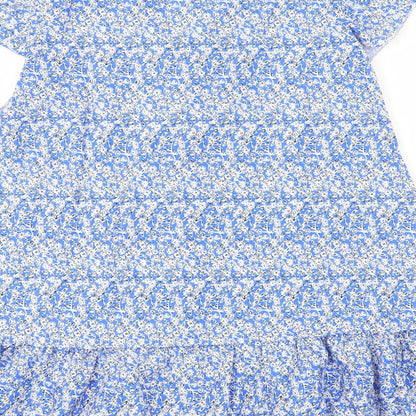 Preworn Womens Blue Geometric Polyester A-Line Size M V-Neck Button