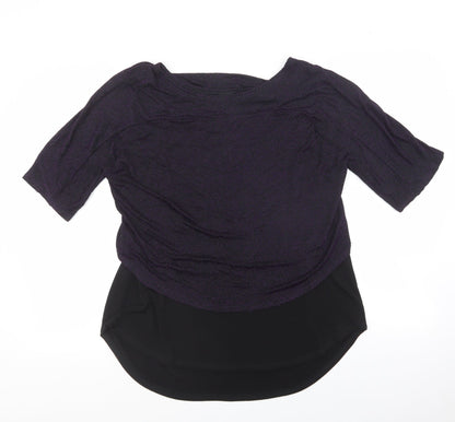 Simon Jefferey Womens Black Nylon Basic T-Shirt Size 10 Round Neck