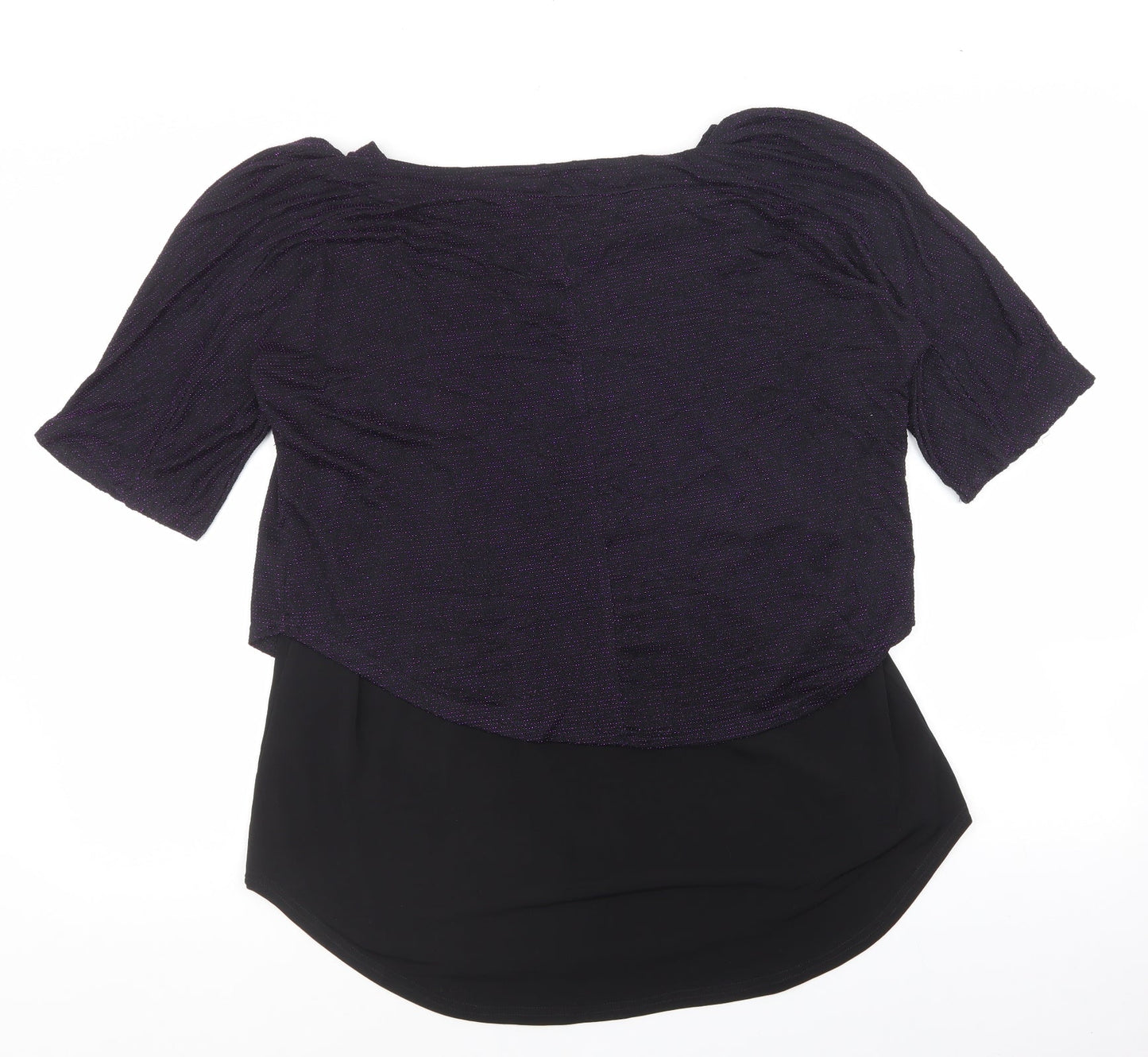 Simon Jefferey Womens Black Nylon Basic T-Shirt Size 10 Round Neck