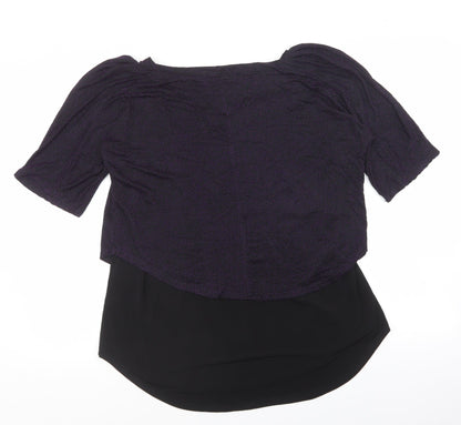 Simon Jefferey Womens Black Nylon Basic T-Shirt Size 10 Round Neck