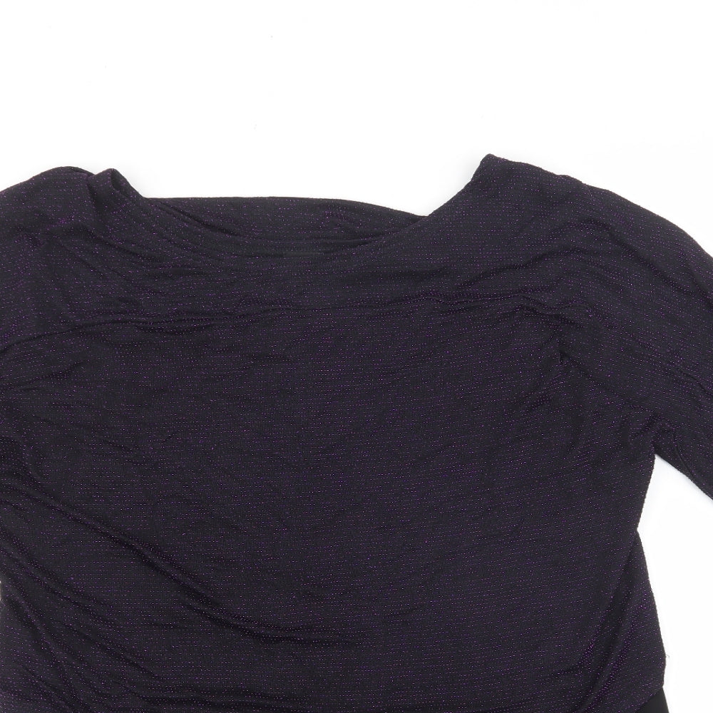 Simon Jefferey Womens Black Nylon Basic T-Shirt Size 10 Round Neck