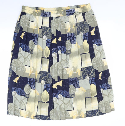 Preworn Womens Multicoloured Geometric Polyester Pleated Skirt Size L - Lemons, Leaves.