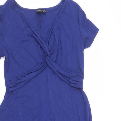 Body Flirt Womens Blue Viscose Skater Dress Size M V-Neck Pullover - Knot front