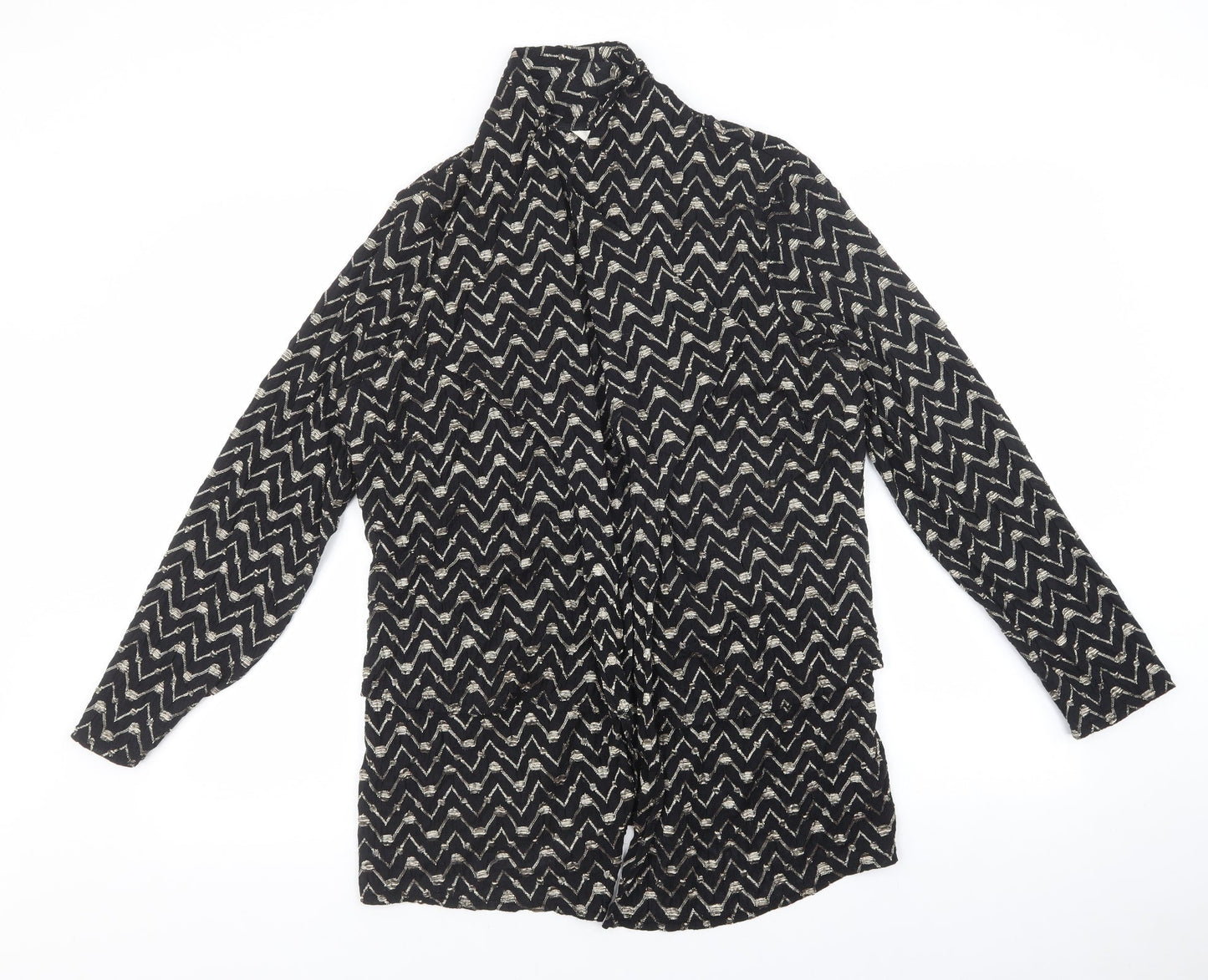 Avalon Womens Black V-Neck Geometric Polyester Cardigan Jumper Size 16 - Gold detail, open front