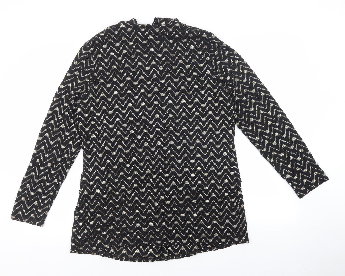 Avalon Womens Black V-Neck Geometric Polyester Cardigan Jumper Size 16 - Gold detail, open front