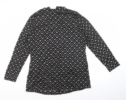 Avalon Womens Black V-Neck Geometric Polyester Cardigan Jumper Size 16 - Gold detail, open front