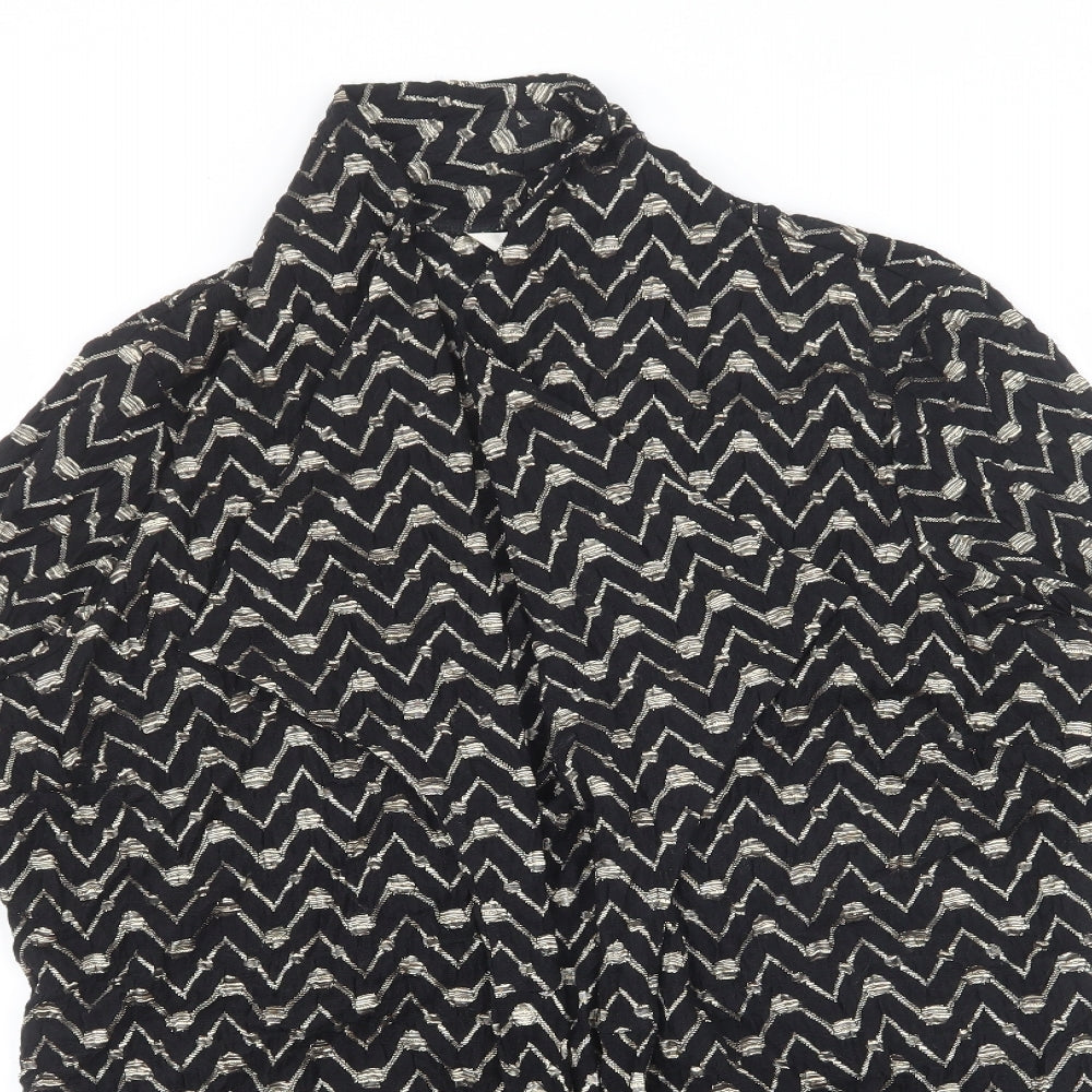 Avalon Womens Black V-Neck Geometric Polyester Cardigan Jumper Size 16 - Gold detail, open front
