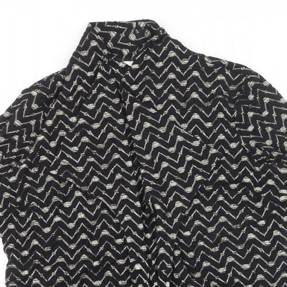 Avalon Womens Black V-Neck Geometric Polyester Cardigan Jumper Size 16 - Gold detail, open front