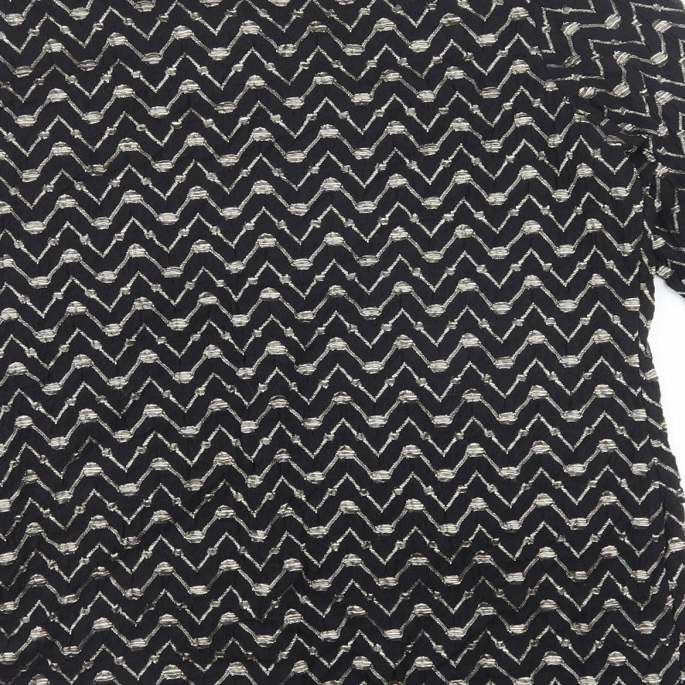Avalon Womens Black V-Neck Geometric Polyester Cardigan Jumper Size 16 - Gold detail, open front