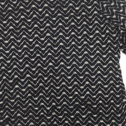 Avalon Womens Black V-Neck Geometric Polyester Cardigan Jumper Size 16 - Gold detail, open front