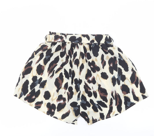 SheIn Womens Beige Argyle/Diamond Cotton Culotte Shorts Size S L3 in Extra-Slim Tie - Leopard print