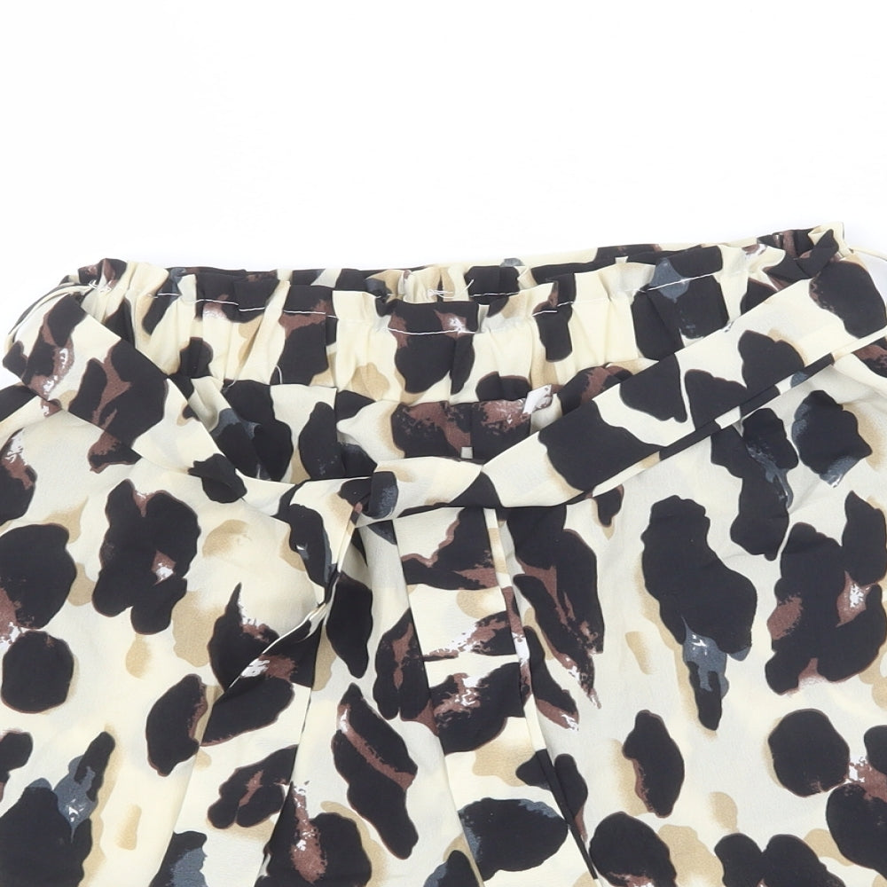 SheIn Womens Beige Argyle/Diamond Cotton Culotte Shorts Size S L3 in Extra-Slim Tie - Leopard print