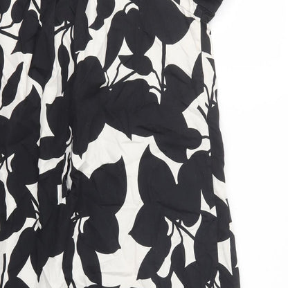 French Connection Womens Black Floral 100% Cotton Shirt Dress Size 8 Square Neck Button - Mustard hem on the bottom