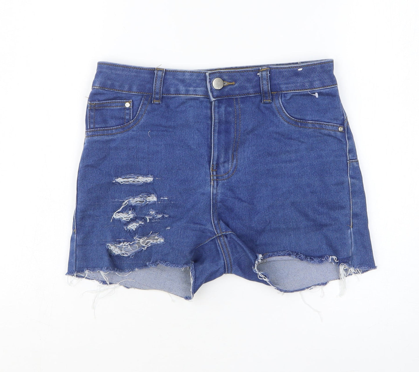 Denim & Co. Womens Blue Cotton Hot Pants Shorts Size 8 L3 in Regular Zip - Distressed Look