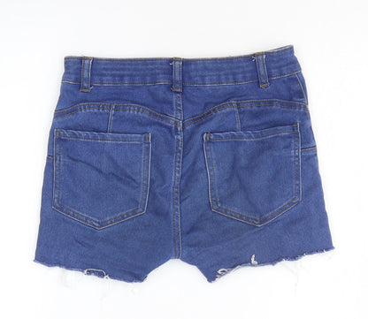 Denim & Co. Womens Blue Cotton Hot Pants Shorts Size 8 L3 in Regular Zip - Distressed Look