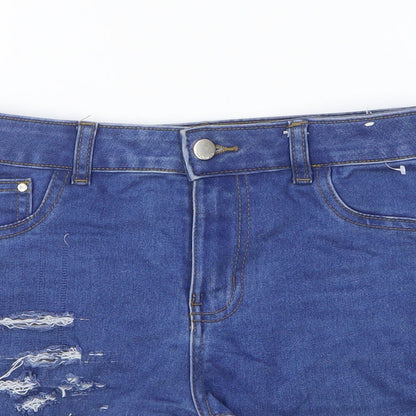 Denim & Co. Womens Blue Cotton Hot Pants Shorts Size 8 L3 in Regular Zip - Distressed Look