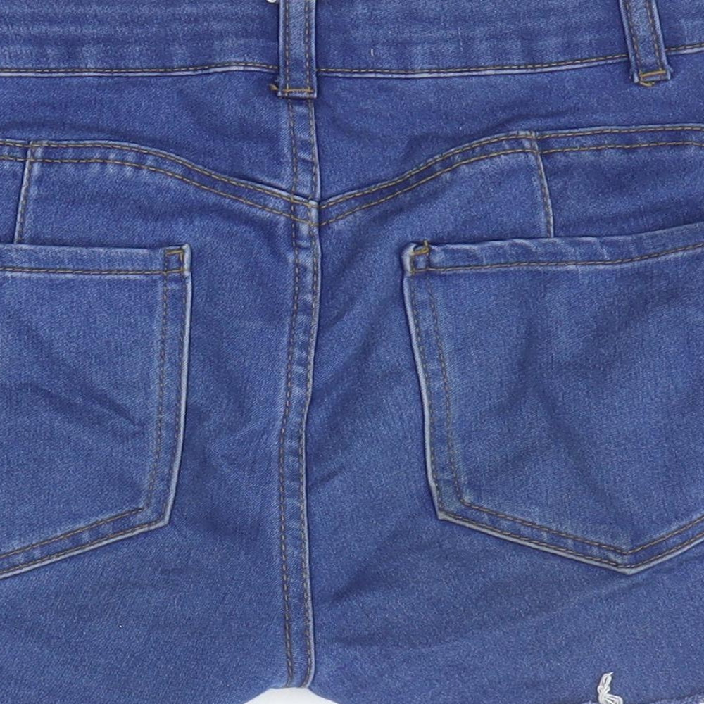 Denim & Co. Womens Blue Cotton Hot Pants Shorts Size 8 L3 in Regular Zip - Distressed Look