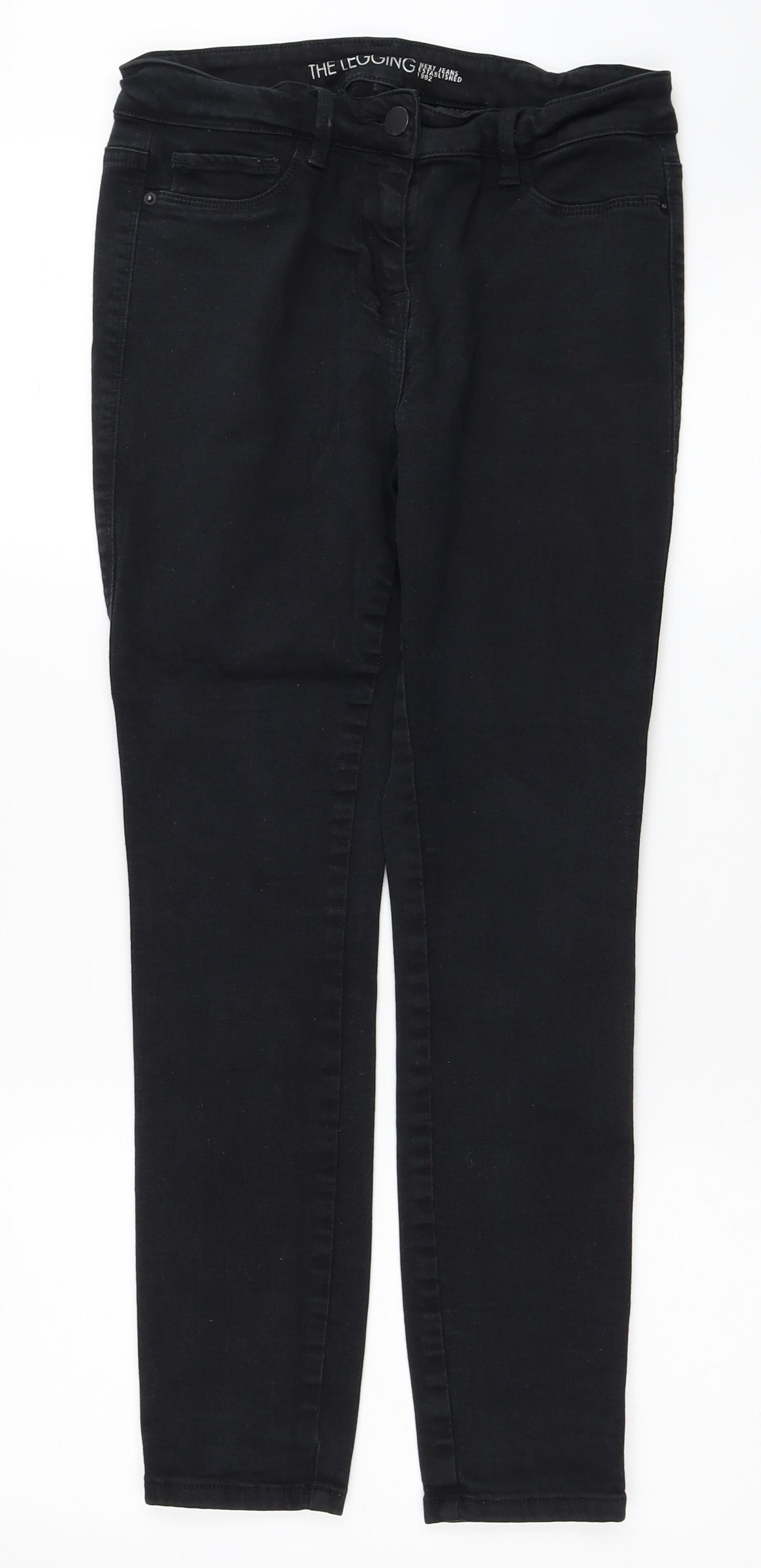 NEXT Womens Black Cotton Skinny Jeans Size 12 L24 in Regular Zip