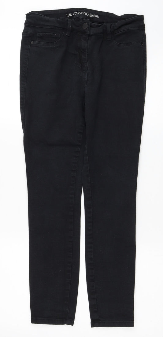 NEXT Womens Black Cotton Skinny Jeans Size 12 L24 in Regular Zip