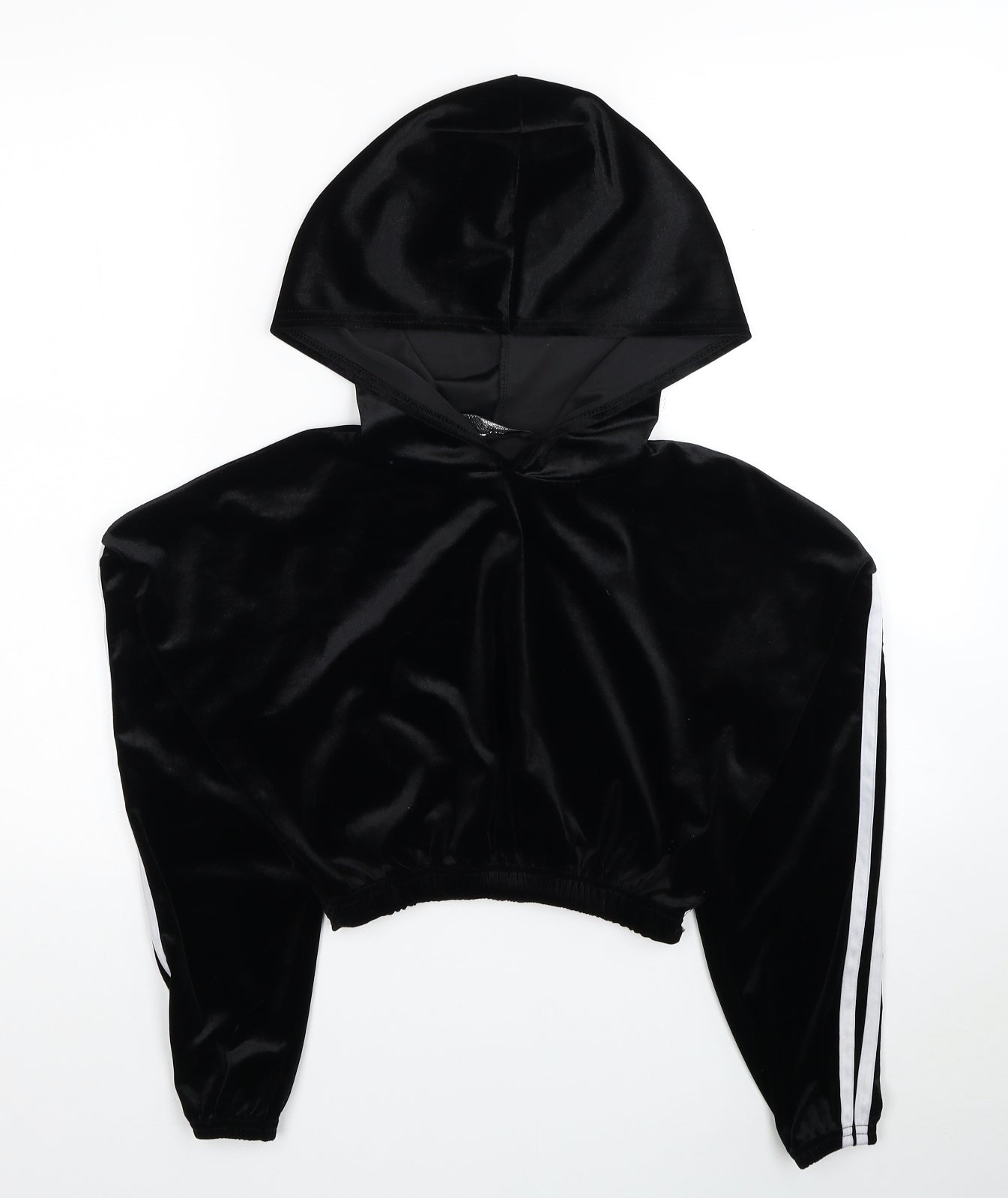 Stylewise Womens Black Striped PLA Fibre Pullover Hoodie Size M Pullover - Size M/L Cropped