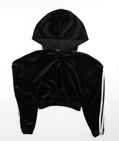 Stylewise Womens Black Striped PLA Fibre Pullover Hoodie Size M Pullover - Size M/L Cropped