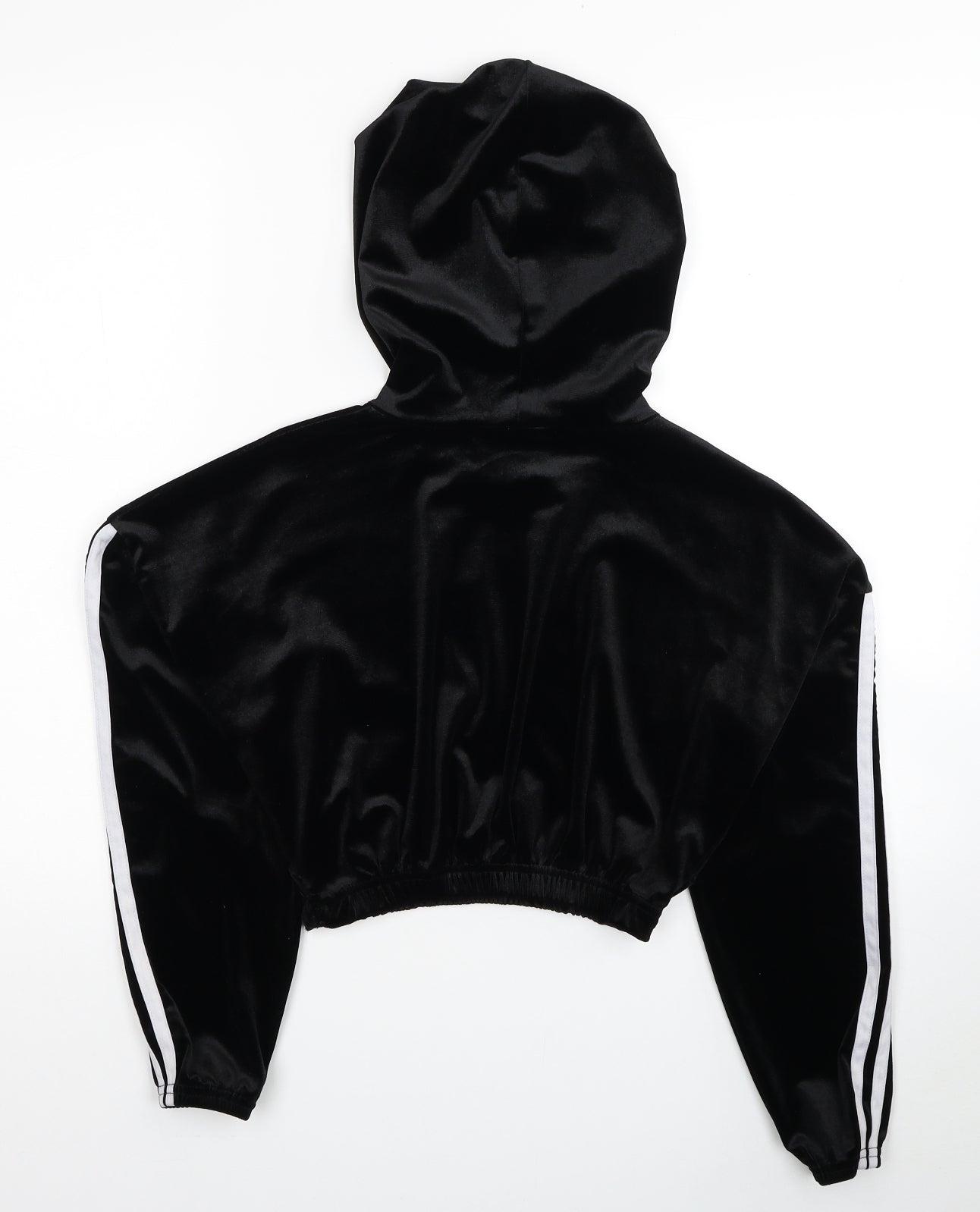 Stylewise Womens Black Striped PLA Fibre Pullover Hoodie Size M Pullover - Size M/L Cropped