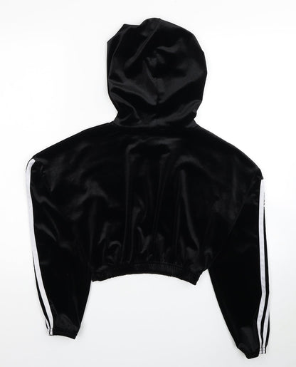 Stylewise Womens Black Striped PLA Fibre Pullover Hoodie Size M Pullover - Size M/L Cropped