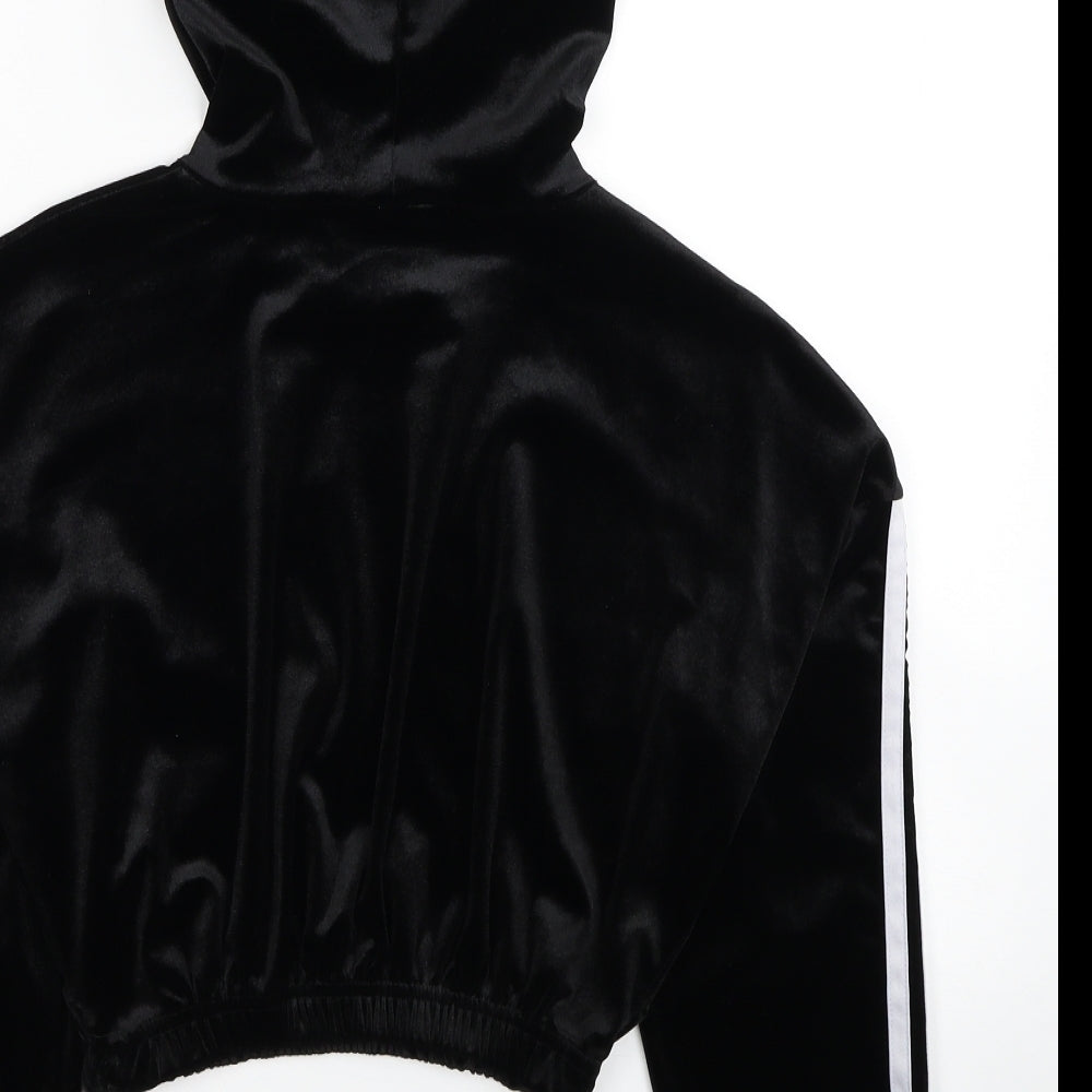 Stylewise Womens Black Striped PLA Fibre Pullover Hoodie Size M Pullover - Size M/L Cropped