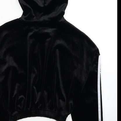 Stylewise Womens Black Striped PLA Fibre Pullover Hoodie Size M Pullover - Size M/L Cropped