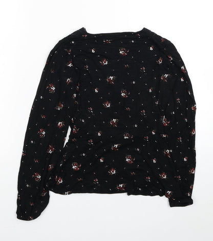 Boohoo Womens Black Fair Isle Polyester Basic Blouse Size 6 V-Neck - Lace Detail