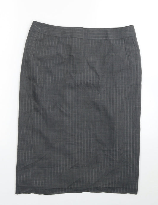 George Womens Grey Striped Polyester Straight & Pencil Skirt Size 12 Zip