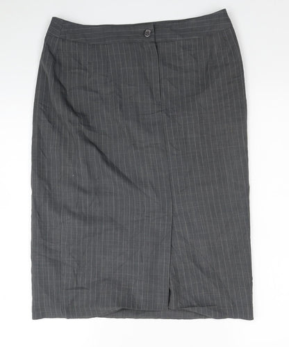 George Womens Grey Striped Polyester Straight & Pencil Skirt Size 12 Zip