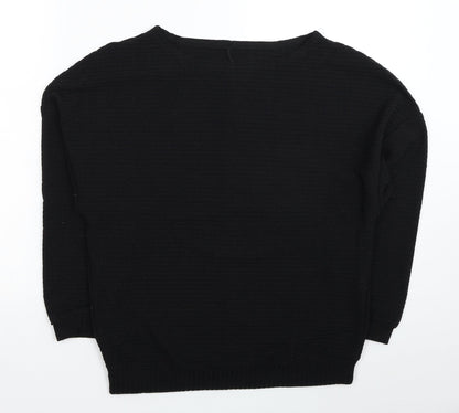 Preworn Womens Black Boat Neck Polyester Pullover Jumper Size S
