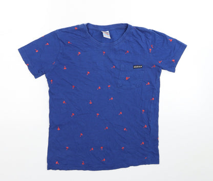 Dudeskin Boys Blue Geometric Cotton Basic T-Shirt Size 9-10 Years Round Neck Pullover - Palm Tree Print