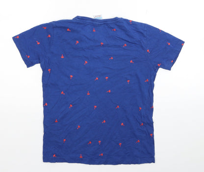 Dudeskin Boys Blue Geometric Cotton Basic T-Shirt Size 9-10 Years Round Neck Pullover - Palm Tree Print