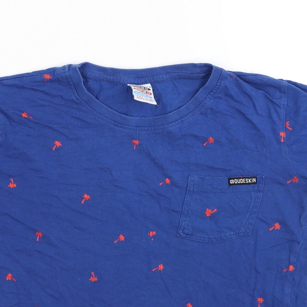 Dudeskin Boys Blue Geometric Cotton Basic T-Shirt Size 9-10 Years Round Neck Pullover - Palm Tree Print