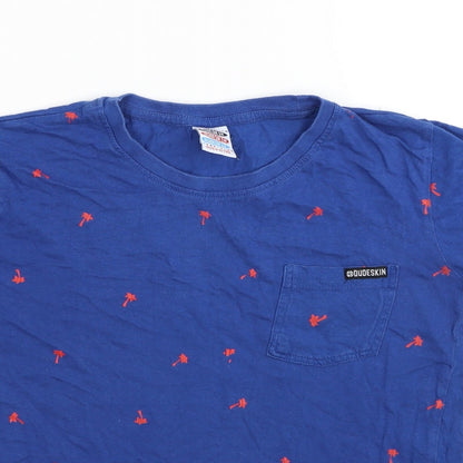Dudeskin Boys Blue Geometric Cotton Basic T-Shirt Size 9-10 Years Round Neck Pullover - Palm Tree Print