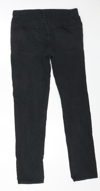 Denim & Co. Womens Black Cotton Straight Jeans Size 32 in L32 in Regular Zip