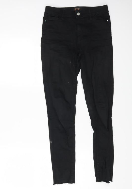 F&F Womens Black Cotton Straight Jeans Size 6 L26 in Regular Button