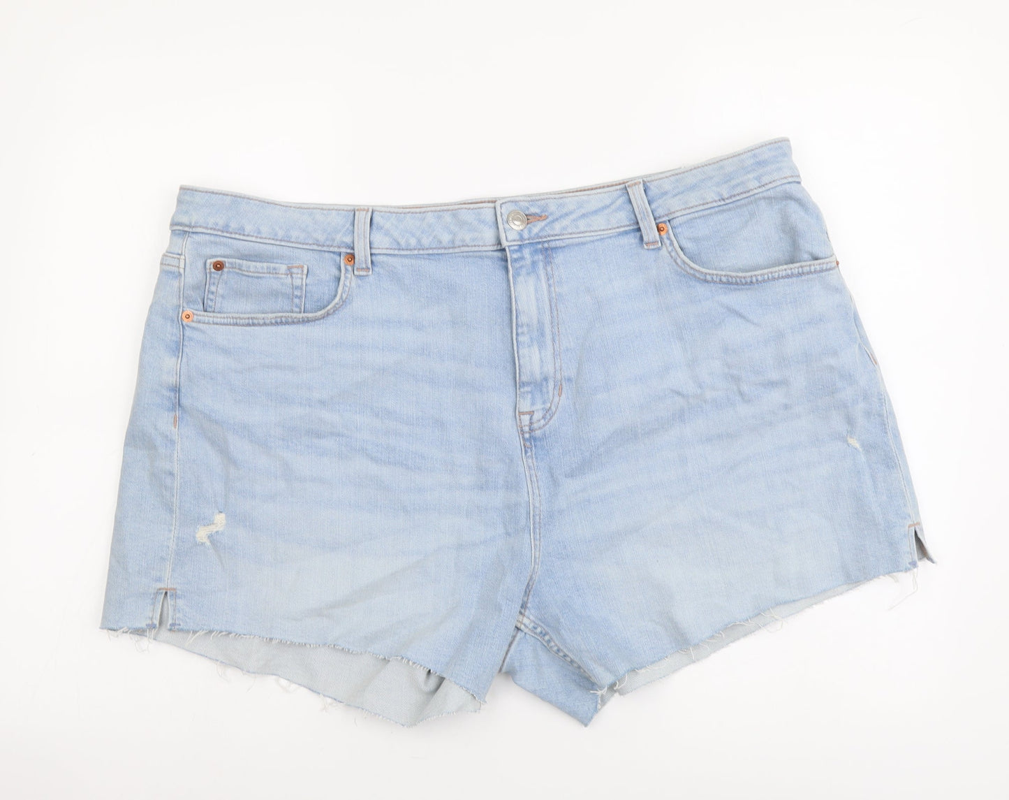 Marks and Spencer Womens Blue Cotton Mom Shorts Size 22 L4 in Regular Button