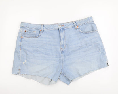 Marks and Spencer Womens Blue Cotton Mom Shorts Size 22 L4 in Regular Button