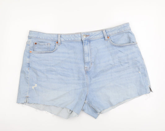 Marks and Spencer Womens Blue Cotton Mom Shorts Size 22 L4 in Regular Button
