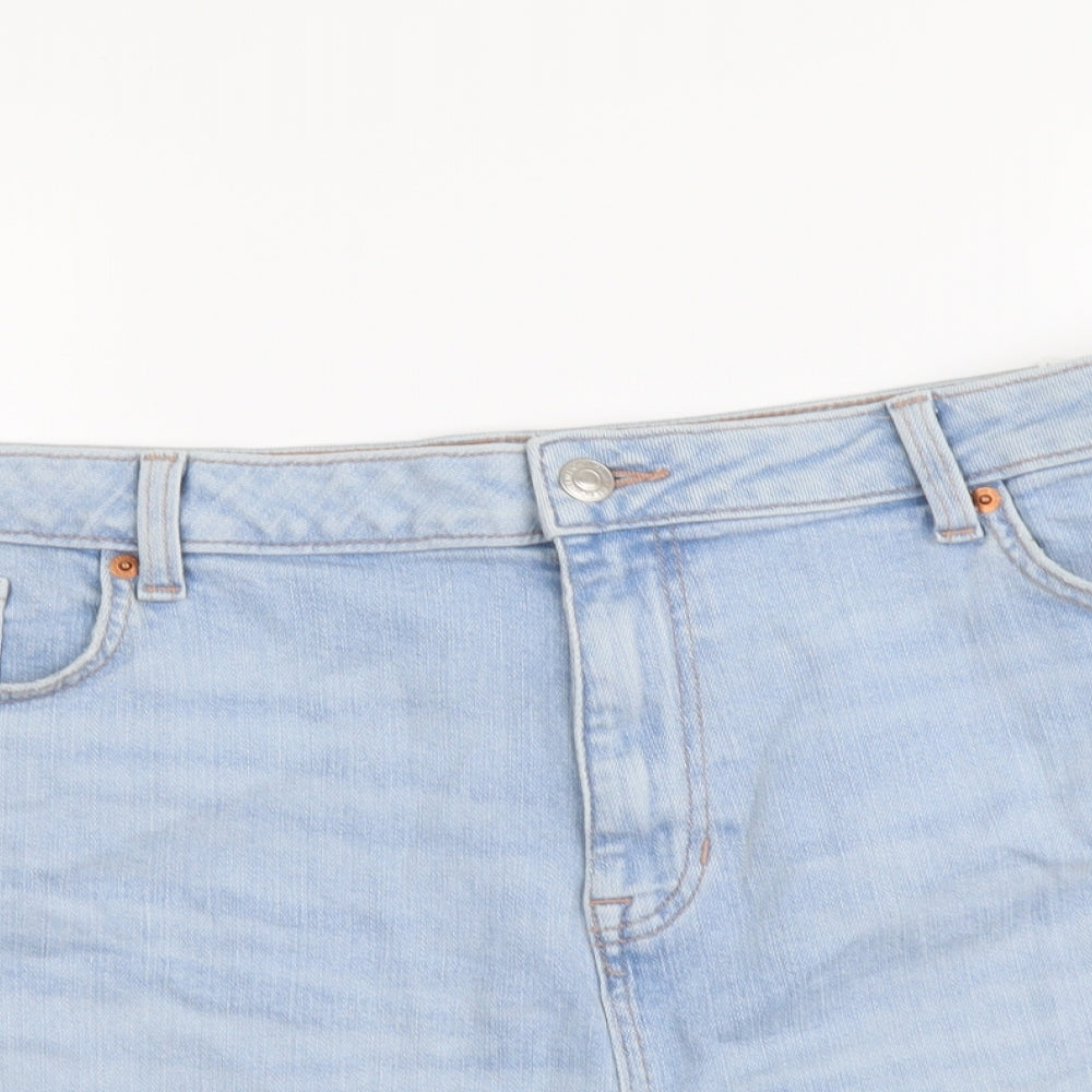 Marks and Spencer Womens Blue Cotton Mom Shorts Size 22 L4 in Regular Button