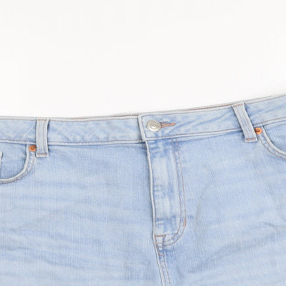 Marks and Spencer Womens Blue Cotton Mom Shorts Size 22 L4 in Regular Button
