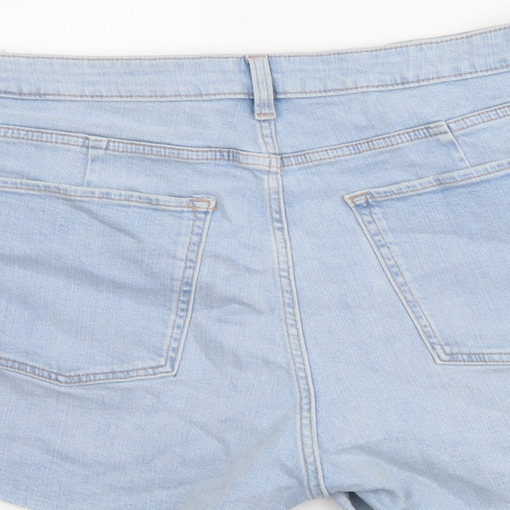 Marks and Spencer Womens Blue Cotton Mom Shorts Size 22 L4 in Regular Button