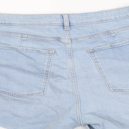 Marks and Spencer Womens Blue Cotton Mom Shorts Size 22 L4 in Regular Button