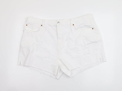 Marks and Spencer Womens White Cotton Mom Shorts Size 22 L4 in Regular Button