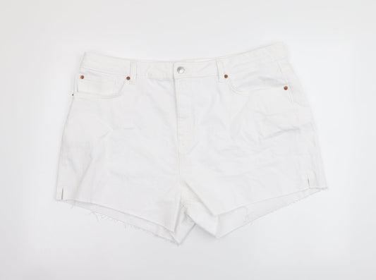 Marks and Spencer Womens White Cotton Mom Shorts Size 22 L4 in Regular Button