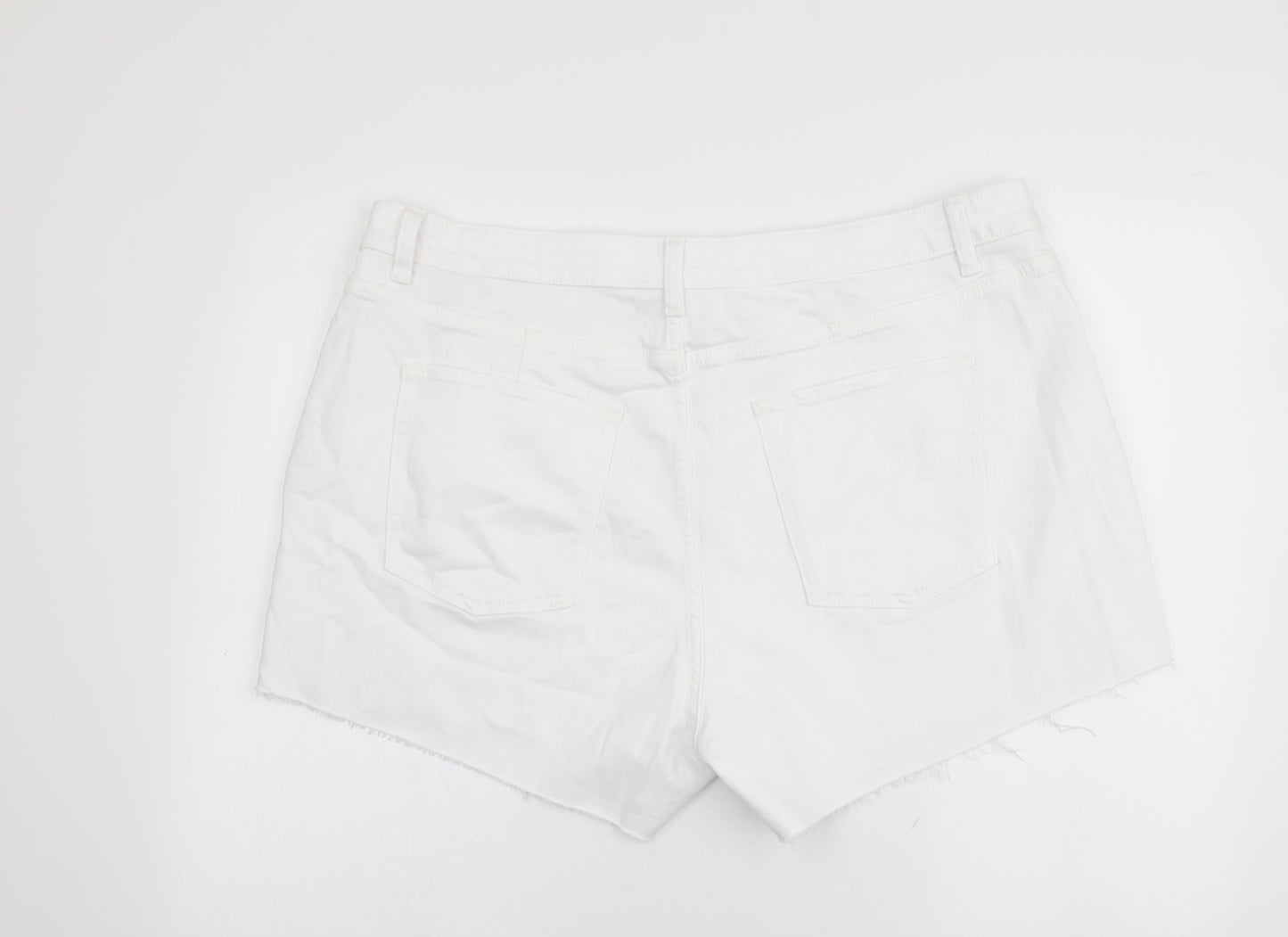 Marks and Spencer Womens White Cotton Mom Shorts Size 22 L4 in Regular Button