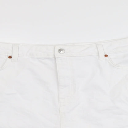 Marks and Spencer Womens White Cotton Mom Shorts Size 22 L4 in Regular Button
